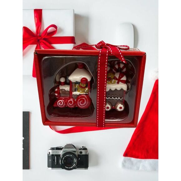 Blue Sky Clayworks Gingerbread Train Salt and Pepper Shakers - Picture 1 of 3